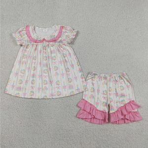 Ensembles Prêts à Expédier pour Bébés Filles : Tunique Broderie Lettres Sans Nœuds et Shorts à Volants - Product Image 5