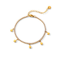 Bracelet tennis tendance avec étoiles pendantes en zircon, en acier inoxydable 316L plaqué or PVD 18K, inaltérable, pour usage quotidien et soirées, vente en gros