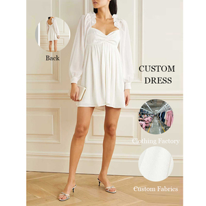 <span class=keywords><strong>Abito</strong></span> <span class=keywords><strong>Mini</strong></span> Bianco da Donna con Scollo a V e Maniche Lunghe, Elegante Vestito Casual a Linea A, Nuovi Modelli - Product Image 1