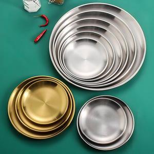 Assiette en acier inoxydable, assiette ronde pour barbecue coréen, assiette à steak à la mode occidentale, assiette à fruits et desserts, assiette à os, plateau, barbecue - Product Image 2