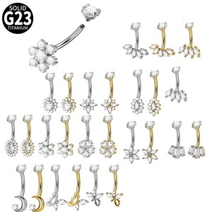 Bijou de piercing en titane G23, anneau de nombril hypoallergénique en titane avec zircon et pierre précieuse - Product Image 1