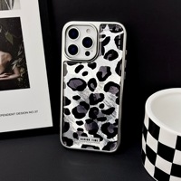 Coque de téléphone portable populaire à imprimé léopard pour iPhone 17 16 15 Pro Max, antichoc, avec bord argenté et protection arrière anti-chute