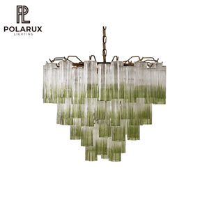 Lustre sculptural Art <span class=keywords><strong>d</strong></span>éco italien Tubes en verre texturé soufflé à la main Cadre en métal Ombre verte Unique Lustre haut de gamme <span class=keywords><strong>Chiara</strong></span> - Product Image 1