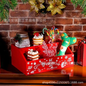 Caja de almacenamiento de madera navideña, organizador de escritorio rectangular, regalo navideño, decorativo, dos compartimentos, madera maciza - Product Image 1