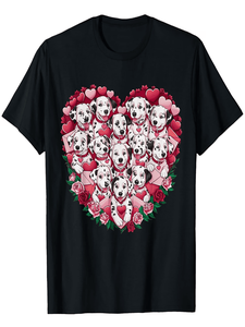 T-shirt per San Valentino per amanti dei cani dalmatini, 100% cotone, girocollo, casual, con stampa di cuori, regalo per uomo - Product Image 1