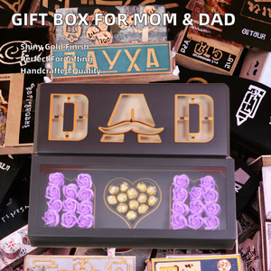 Nueva Caja de Regalo Rectangular de Cartón MM DAD 3 en 1 con Ventana Transparente y Lámina Dorada para el Día de la Madre y el Día del Padre - Product Image 2