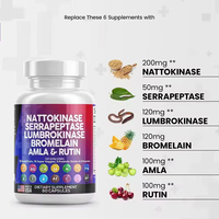 Capsules d'enzymes VitaHall Nattokinase Serrapeptase Lumbrokinase avec bromélaïne, papaïne, enzymes de papaye, rutine et vitamine