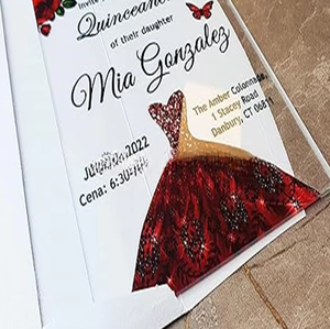 Invitation de <span class=keywords><strong>mariage</strong></span> transparente acrylique de luxe Senior <span class=keywords><strong>robe</strong></span> <span class=keywords><strong>rouge</strong></span> pour fête d'anniversaire adulte - Product Image 3