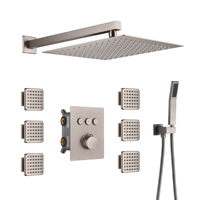 Robinetterie de salle de bain thermostatique en laiton à double poignée encastrée, ensemble de douche pluie mural avec douchette latérale pressurisée intégrée