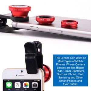 Mobile Phone Lens Kit Wide Angle Macro Fisheye 3 In 1 Clip On For Samsung Portrait Photography Red Black Silver - Product Image 3