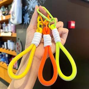 Porte-clés en corde tressée en nylon coloré, style simple, cordon court en maille avec mousqueton, porte-clés pour boucle - Product Image 2