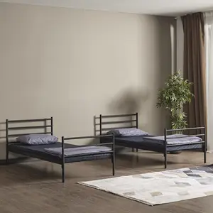 Revestimiento de polvo de hierro forjado de metal, cama individual de metal, cama individual de tubo cuadrado de metal