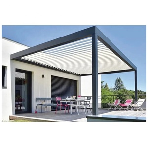 Bioclimatique impermeable motorizado <span class=keywords><strong>de</strong></span> aluminio al aire libre pérgola persiana techo Gazebo con puerta <span class=keywords><strong>de</strong></span> vidrio - Product Image 3