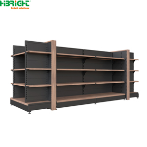 Wood Grain Retail Supermarket <b>Shelves</b> Gondola <b>Rack</b> Metal Free Standing Display Shelving for Store - Product Image 3