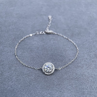 Bracelet en Argent Sterling S925 avec Moissanite Sertie en Bezel, Chaîne Bulle Minimaliste pour Femme, Bracelet Jonc 5A, Bijou Tendance