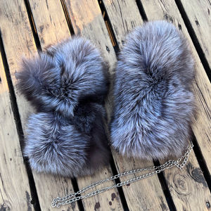 Luvas femininas de pele fria e prata, luvas de pelo de raposa azul, quente para o inverno 2024 - Product Image 5