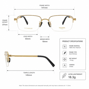<span class=keywords><strong>YOUMA</strong></span> SPACE Maßgefertigter Natürlicher Büffelhorn-Titan Anti-Blaulicht Umweltfreundlicher Leichtgewichtiger Quadratischer Halbrandloser Optischer Rahmen - Product Image 4