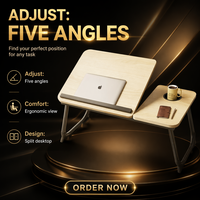 Table d'ordinateur portable pliable en bois réglable en hauteur, bureau portable pour lit, idéal pour le travail, les études, la maison ou le dortoir