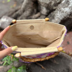 Bolsos de mano con bordado de lentejuelas de vacaciones, bolsos de playa bohemios de verano de nuevo estilo para mujer con asa de bambú, <span class=keywords><strong>Bolso</strong></span> de vacaciones de lino para mujer - Product Image 6
