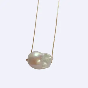 18 inch Wholesales S925 sterling silver box chain pendant necklace ,100% nature freshwater baroque pearl 14-18 mm