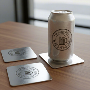 Custom Stainless Steel Square <b>Beer</b> <b>Coasters</b> Reusable Drink Mats Cartoon Design 6 Mm Thick - Product Image 4