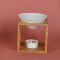 Bol en céramique de décoration d'hôtel familial avec base en bambou roman unique blanc bleu cire altérée station d'aromathérapie brûleur à mazout en bois