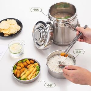 Double Wall Vacuum Insulated Stainless Steel <b>Lunch</b> Bucket With 2 Compartment Inner Bowls, Portable Handheld Leakproof Thermal - Product Image 4