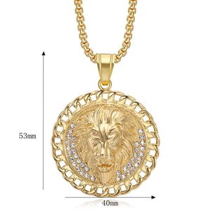 Collar con Colgante de Cabeza de León yunnique, Acero Inoxidable, Chapado en Oro, Joyería Hip Hop para Hombre, Cadena Cubana, Diseño del Zodiaco Animal - Product Image 5