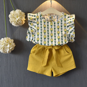 Ropa Infantil al por Mayor de Turquía, Conjunto de Niña con Estampado de Piña y Mangas Volantes - Product Image 5