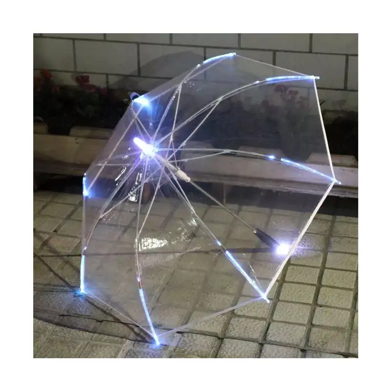 Wholesale Promotion Custom Large LED Light Flash Colorful Light Night LED Clear Outdoor Transparent Umbrella for Rain
