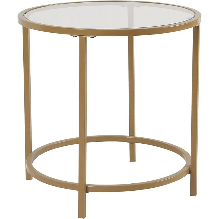 Table d'appoint moderne sur pied en métal doré Table basse gigogne ronde en verre trempé pour salon chambre à coucher