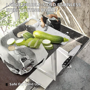 Planche à découper de cuisine rectangulaire en acier inoxydable, grande, double face, non toxique, épaisseur 2,0 cm, passe au lave-vaisselle - Product Image 2