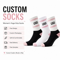 Chaussettes de yoga mi-mollet en coton avec logo personnalisé, antidérapantes, pour Pilates, respirantes, avec design sportif et manchette intégrée pour femme