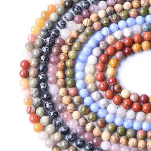 Vente en gros de perles de jaspe en pierres précieuses naturelles, perles de cristal rondes de 8 mm pour la fabrication de bijoux, bricolage