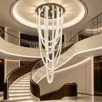 Grand lustre en cristal sur mesure avec structure en acier inoxydable, éclairage LED suspendu pour escalier, salle à manger, entrée