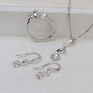 Handmade S925 Silver <b>S</b>-shaped Lightning Ring Earring Pendant <b>Set</b> with Pearl Empty Holder for <b>Women</b> DIY Accessories New 1825 - Product Image 1