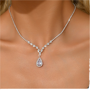 人気の女性用シンプルジルコン水ドロップチョーカーネックレスシルバーメッキライト高級高級高級高級高級高級高級高級エレガントチェーン - Product Image 1
