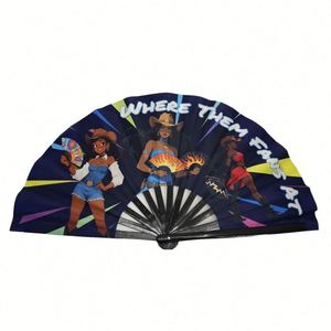 Abanico Tradicional de Kung Fu, Portátil, de Bambú Tallado y Pintado, 33 cm, Regalo para Bodas y Festivales, para Uso Doméstico y Comercial - Product Image 1
