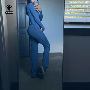 Bộ đồ mặc nhà hai mảnh L1229 thiết kế riêng, thời trang nữ, áo dài tay, quần ống loe xếp ly, áo thun cổ tròn, bộ quần áo - Product Image 2