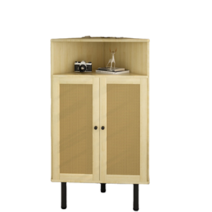 Wholesale Living Room Rattan Accent <b>Corner</b> <b>Cabinet</b> with Doors Shelves for Small Spaces-Farmhouse Design -Modern Hotel Use Natura - Product Image 1