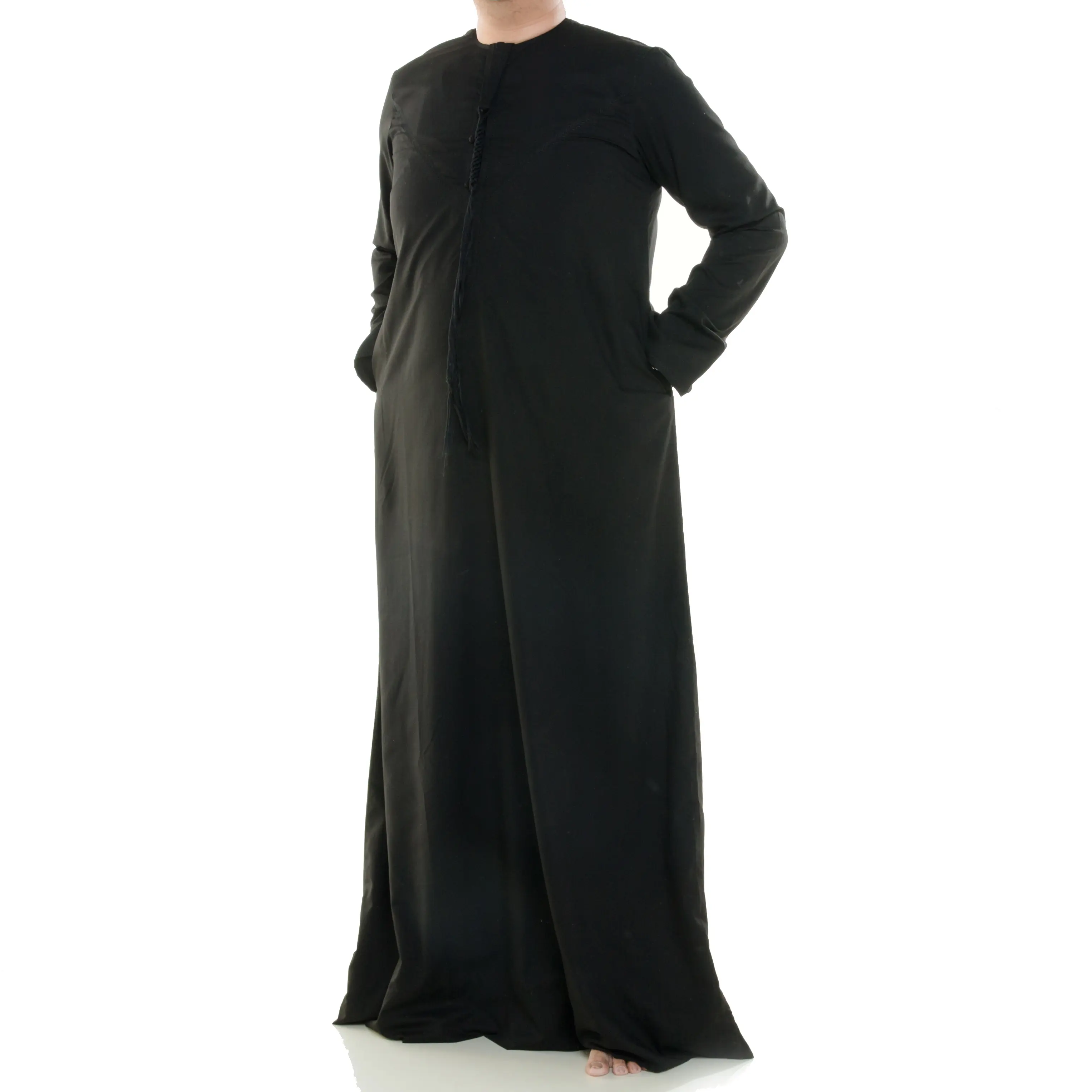 Muslim Arabic Zipper Front Dishdasha With Sleeve Accent Thobe UAE Kuwait Style Long Jubah Daffah Thobe