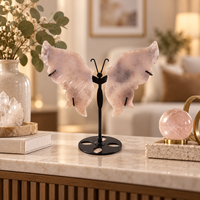 Support de présentation en cristal de 13 cm avec ailes de papillon en agate bleue Sakura, sculpture artisanale en pierre décorative pour la maison et le bureau