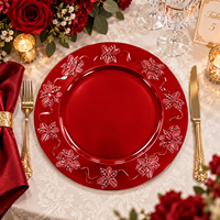 33cm Kunststoff-Platzteller Pulverbeschichtet Luxuriös Geprägter Blumenrand Elegante Grüne Tischdekoration für Hochzeitsempfänge