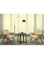 Ensemble trois pièces de salon en bois massif style crème mi-siècle, minimaliste moderne, avec fauteuil simple en noyer à jointure mortaise et tenon