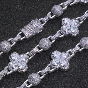 NUOYA Glacé Trèfle à Quatre Feuilles Sphérique Cubain Chaîne Bracelet Or Argent Plaqué Diamant Zircon Bijoux Hip Hop - Product Image 3