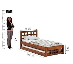 Premium Solid Sheesham Wood <b>Single</b> <b>Bed</b> <b>with</b> Pull-Out Trundle <b>Storage</b> <b>Bed</b>, Natural Walnut Finish <b>Wooden</b> <b>Bed</b> - Product Image 3