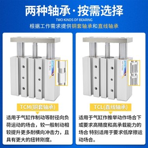 Qinc.Ze Pneumatic Three Rod Cylinder Tcl20x30s Double Action Aluminum Body Series Cylinder - Product Image 4