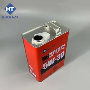 Custom Cmyk Printing Metal Motor Oil Tin Can Packaging 5L Lubricants Oil Tin Cans Empty Square Engine Oil Can With Plastic Cap