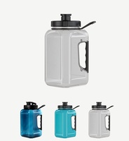 Bouteille d'eau en plastique écologique sans BPA à large ouverture de 2,4 L, grande capacité, anti-fuite, carrée, avec couvercle et pailles pour le sport