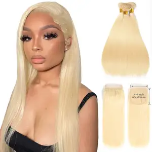 Geleisi Wholesale Virgin 613 blonde Brazilian Hair Weave Bundles, 100% cuticle aligned virgin human Hair Extensions